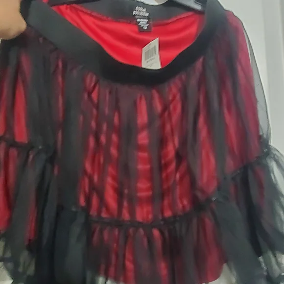 Black and Red Mini Bubble Skirt with Ruffled Tiers - Picture 3 of 4